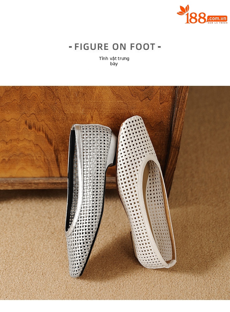 Sandal nữ mũi nhọn gót thấp lưới thoáng khí mũi khoét 2025 — Màu trắng nhạt, bạc chi tiết 8