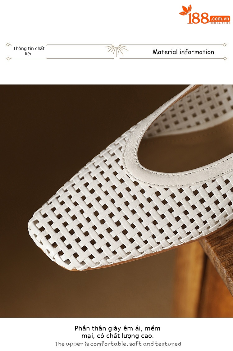 Sandal nữ mũi nhọn gót thấp lưới thoáng khí mũi khoét 2025 — Màu trắng nhạt, bạc chi tiết 9