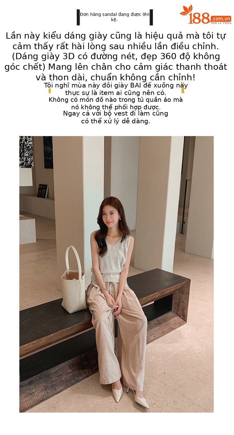 Giày sandal cao gót nữ mũi nhọn kín mũi hở gót, đế nhọn mềm đi làm — đen, màu đỏ tía, Màu trắng nhạt chi tiết 2
