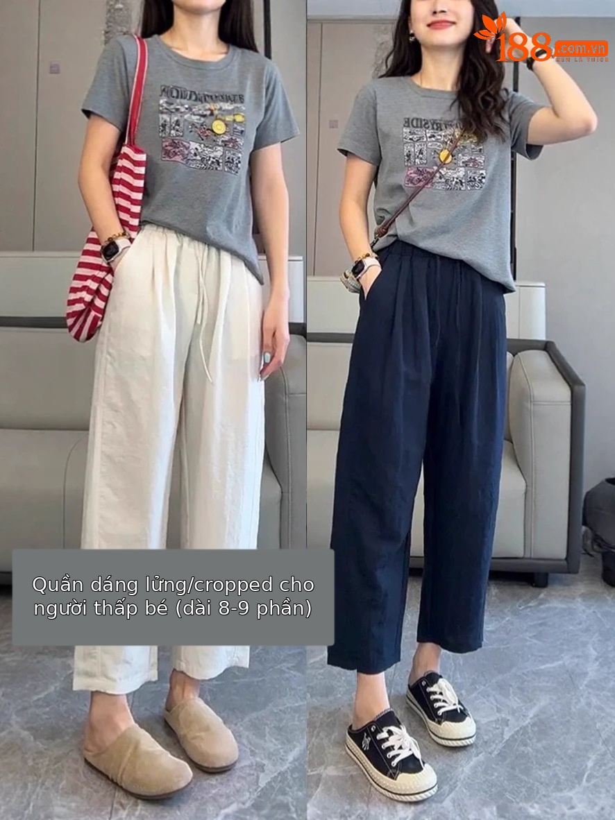 Quần culottes nữ ống rộng vải lyocell linen mùa hè dáng suông ống đứng — Xanh da trời chín phân