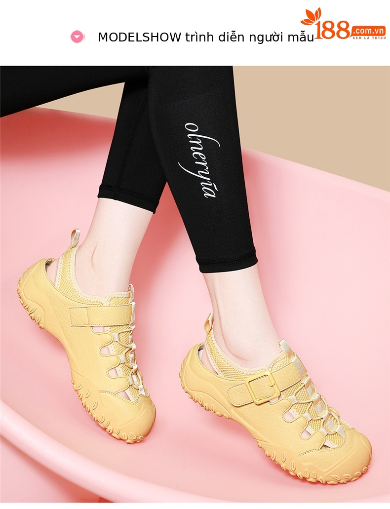 Giày thể thao lưới thoáng khí nữ mùa hè 2026, đế chống trơn, dáng sneaker chạy bộ — 7244 trắng, 7244màu vàng chi tiết 3
