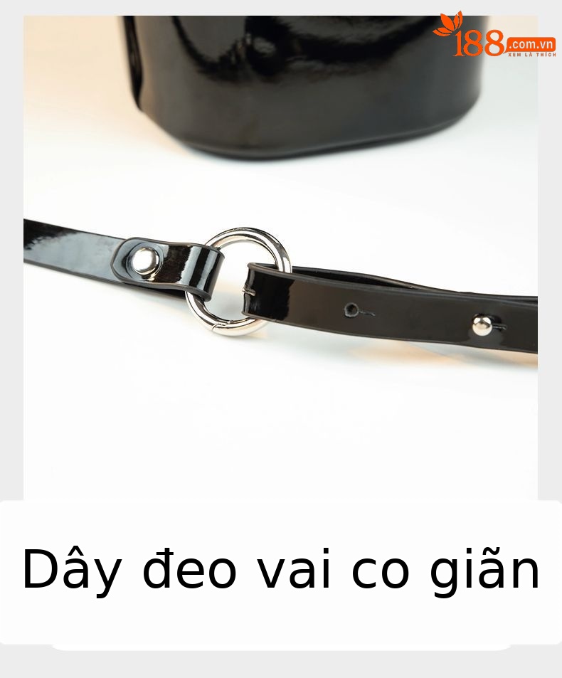 Túi bucket nữ da thật kiểu dáng thanh lịch, đeo chéo và xách tay đa năng — Vân cá sấu đen, Da bóng đen, Vân vải đen chi tiết 20