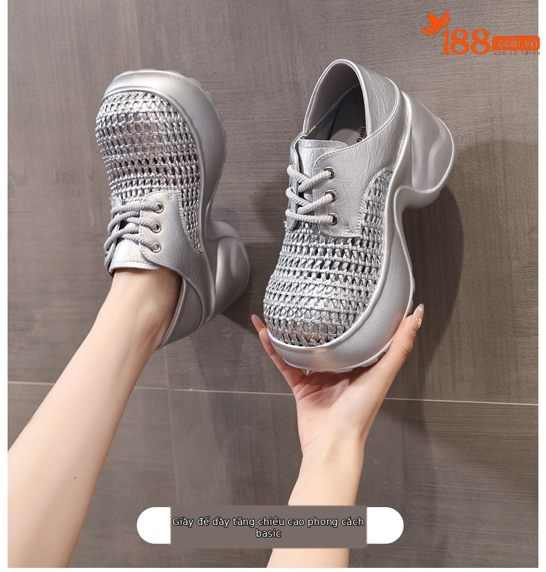 Giày sneaker nữ đế dày lưới thoáng khí, kiểu hai mang — Màu đen chi tiết 1