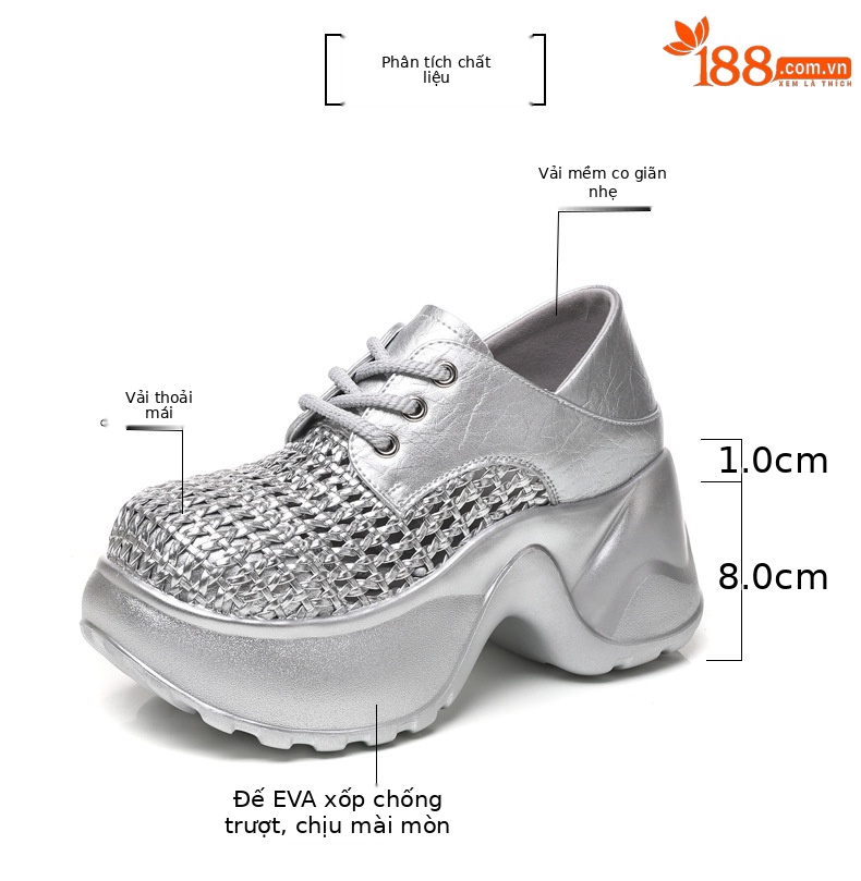 Giày sneaker nữ đế dày lưới thoáng khí, kiểu hai mang — Màu đen chi tiết 3