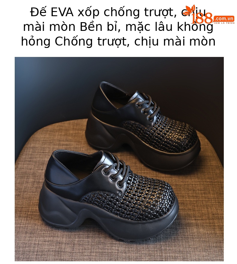 Giày sneaker nữ đế dày lưới thoáng khí, kiểu hai mang — Màu đen chi tiết 10