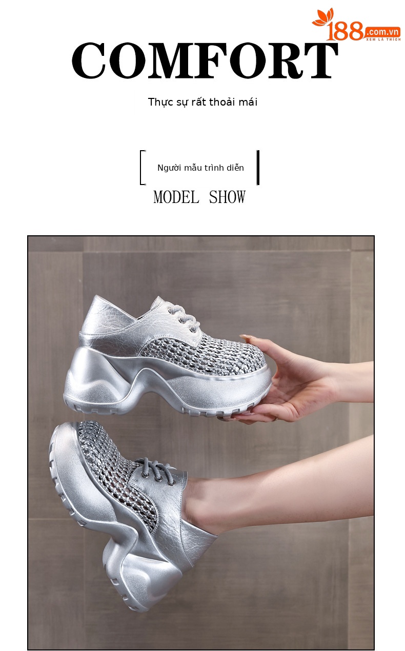 Giày sneaker nữ đế dày lưới thoáng khí, kiểu hai mang — Màu đen chi tiết 11