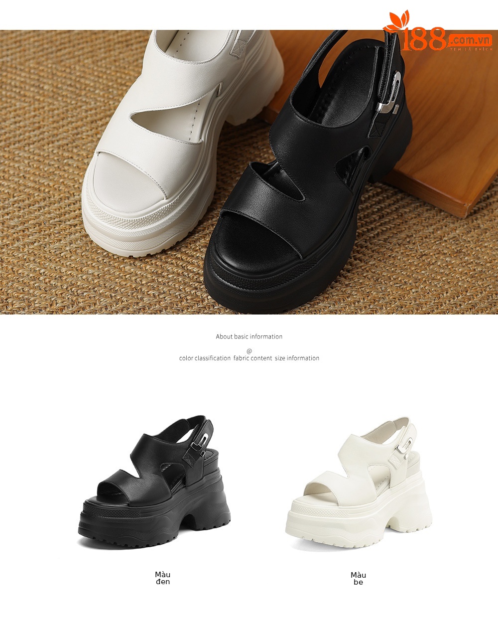Sandal đế xuồng cao gót nữ phong cách La Mã, đế dày độn cao, gót siêu cao 9 cm — Màu đen, Màu trắng chi tiết 4