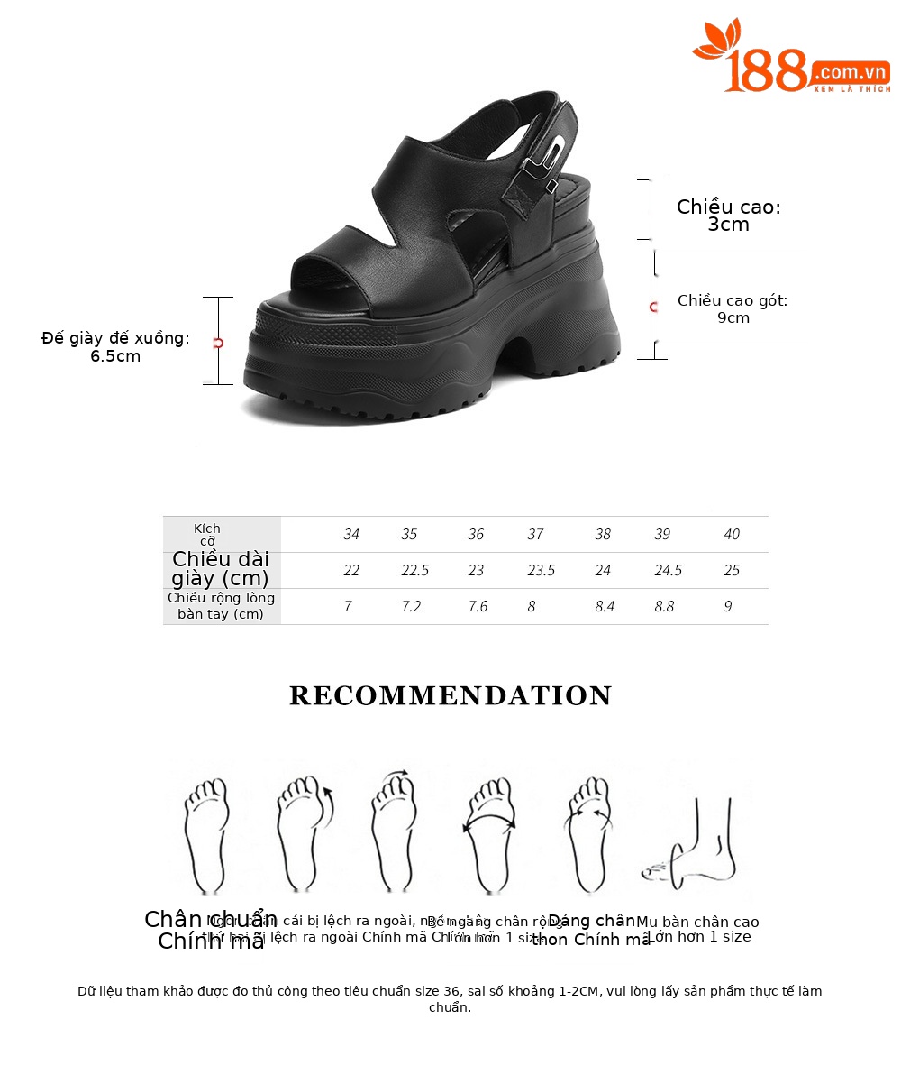Sandal đế xuồng cao gót nữ phong cách La Mã, đế dày độn cao, gót siêu cao 9 cm — Màu đen, Màu trắng chi tiết 3