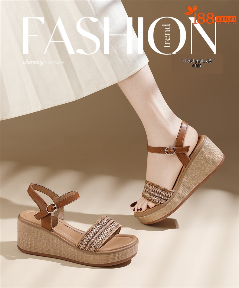 Sandal nữ đế xuồng cao gót quai ngang phong cách tiên nữ mùa hè 2025 — 7246 màu nâu, 7246 màu be chi tiết 1