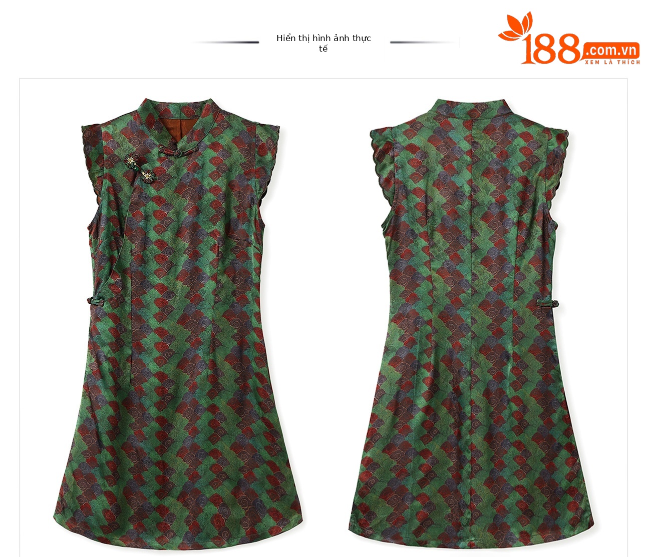 Váy sườn xám cách tân cổ đứng cài cúc kẻ sọc dáng chữ A chất rayon — Màu xanh khoáng chi tiết 20