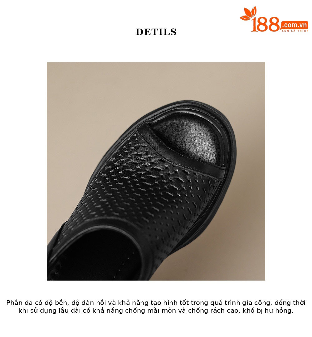 Sandal nữ tăng chiều cao 12cm đế xuồng đan kiểu La Mã hở mũi — Màu đen chi tiết 15