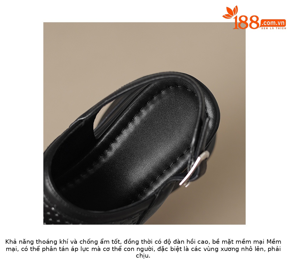 Sandal nữ tăng chiều cao 12cm đế xuồng đan kiểu La Mã hở mũi — Màu đen chi tiết 16
