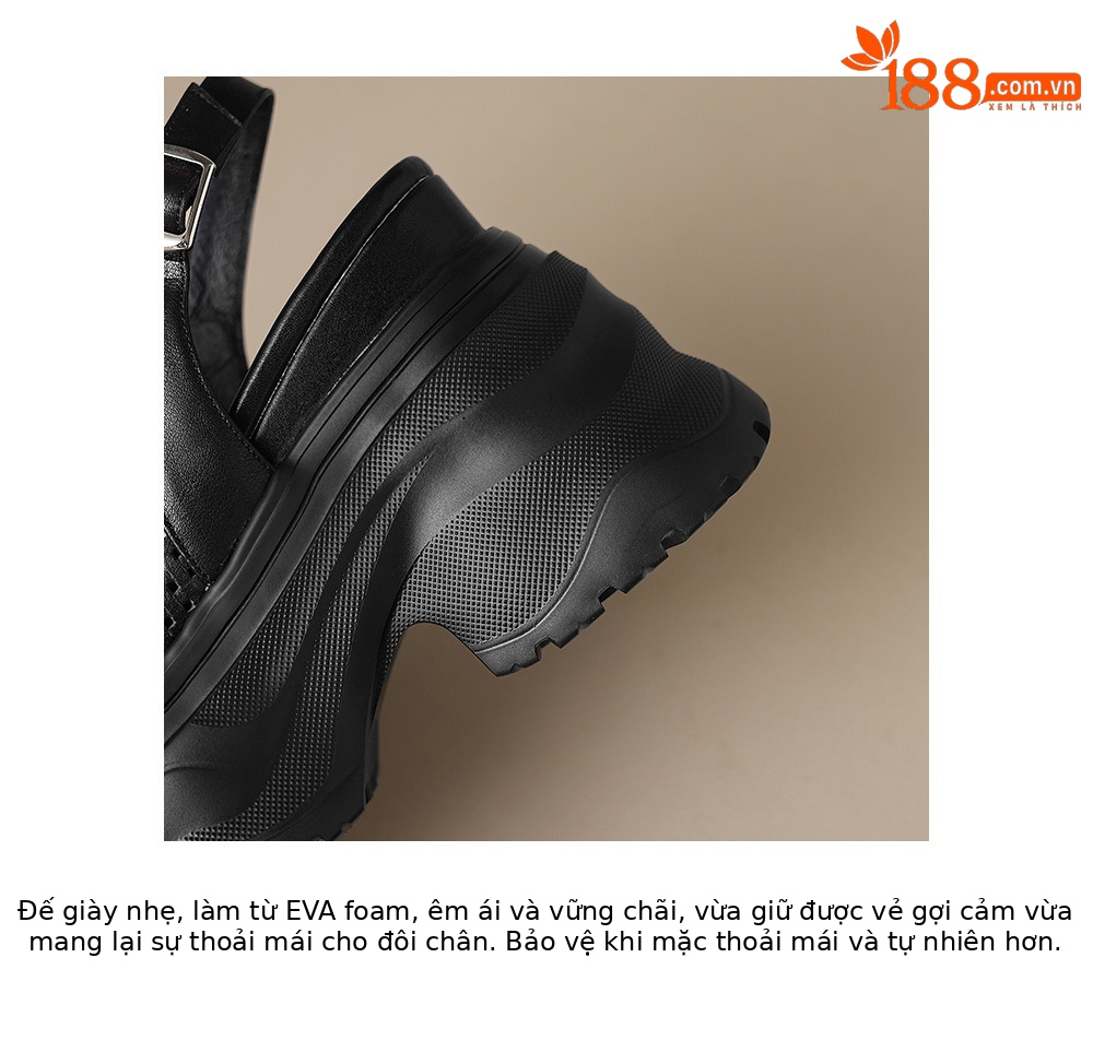 Sandal nữ tăng chiều cao 12cm đế xuồng đan kiểu La Mã hở mũi — Màu đen chi tiết 17