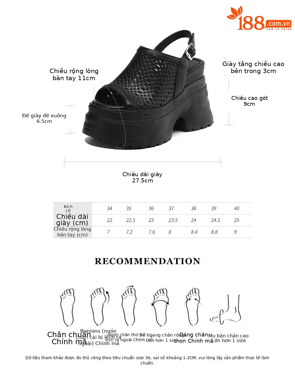 Sandal nữ tăng chiều cao 12cm đế xuồng đan kiểu La Mã hở mũi — Màu đen chi tiết 3