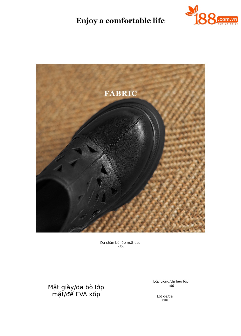Giày sandal lỗ nữ đế xuồng platform cao 12 cm, bít mũi, dáng đế xốp nhẹ — đen, trắng chi tiết 2
