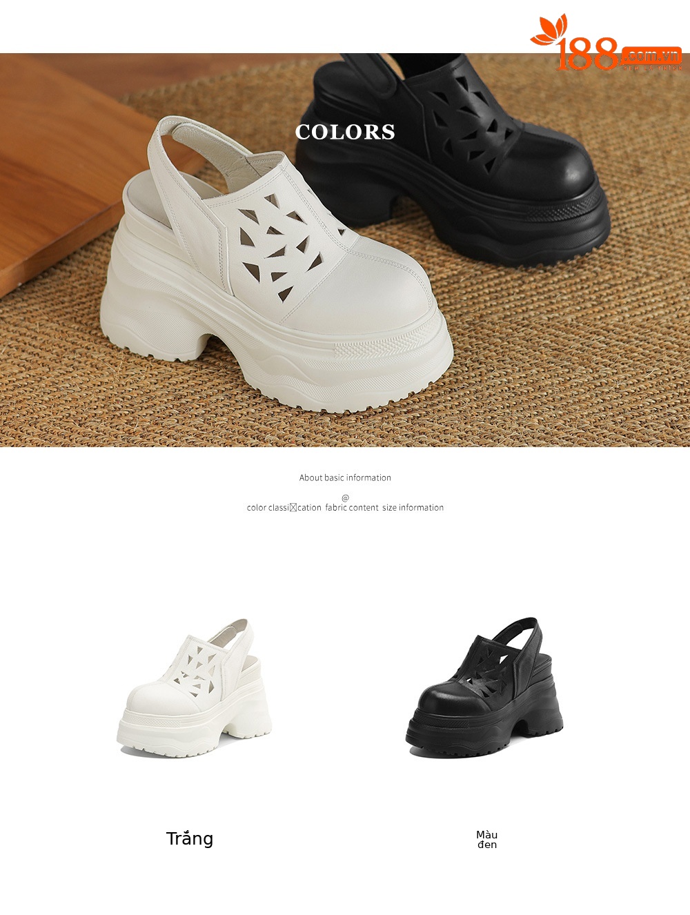 Giày sandal lỗ nữ đế xuồng platform cao 12 cm, bít mũi, dáng đế xốp nhẹ — đen, trắng chi tiết 4