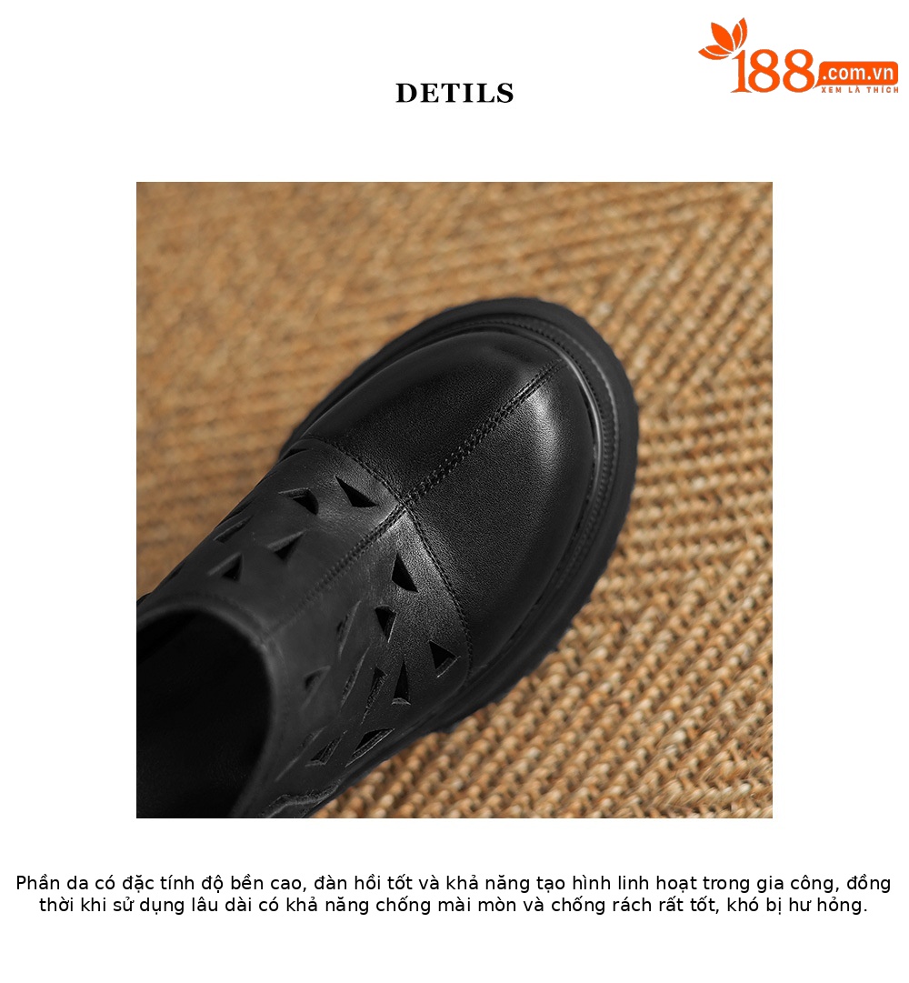 Giày sandal lỗ nữ đế xuồng platform cao 12 cm, bít mũi, dáng đế xốp nhẹ — đen, trắng chi tiết 15