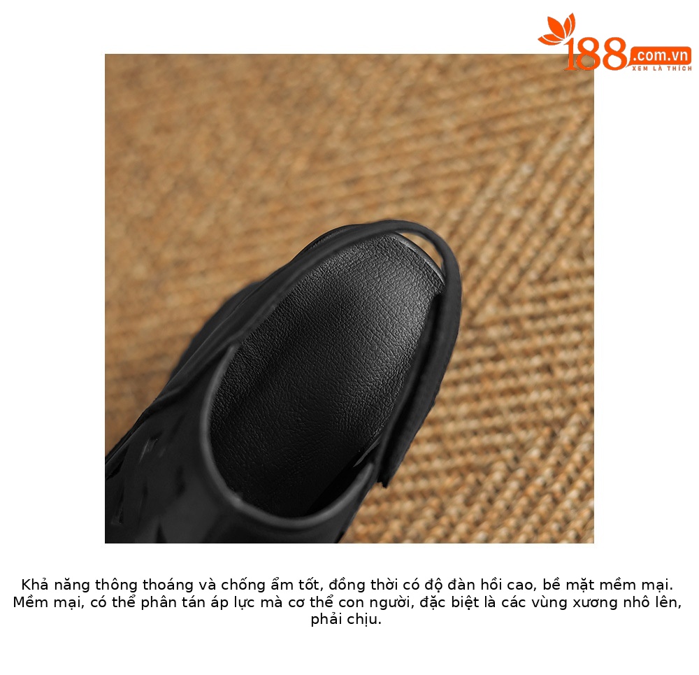Giày sandal lỗ nữ đế xuồng platform cao 12 cm, bít mũi, dáng đế xốp nhẹ — đen, trắng chi tiết 16