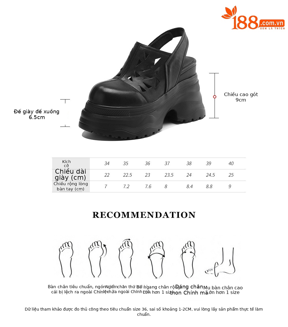 Giày sandal lỗ nữ đế xuồng platform cao 12 cm, bít mũi, dáng đế xốp nhẹ — đen, trắng chi tiết 3