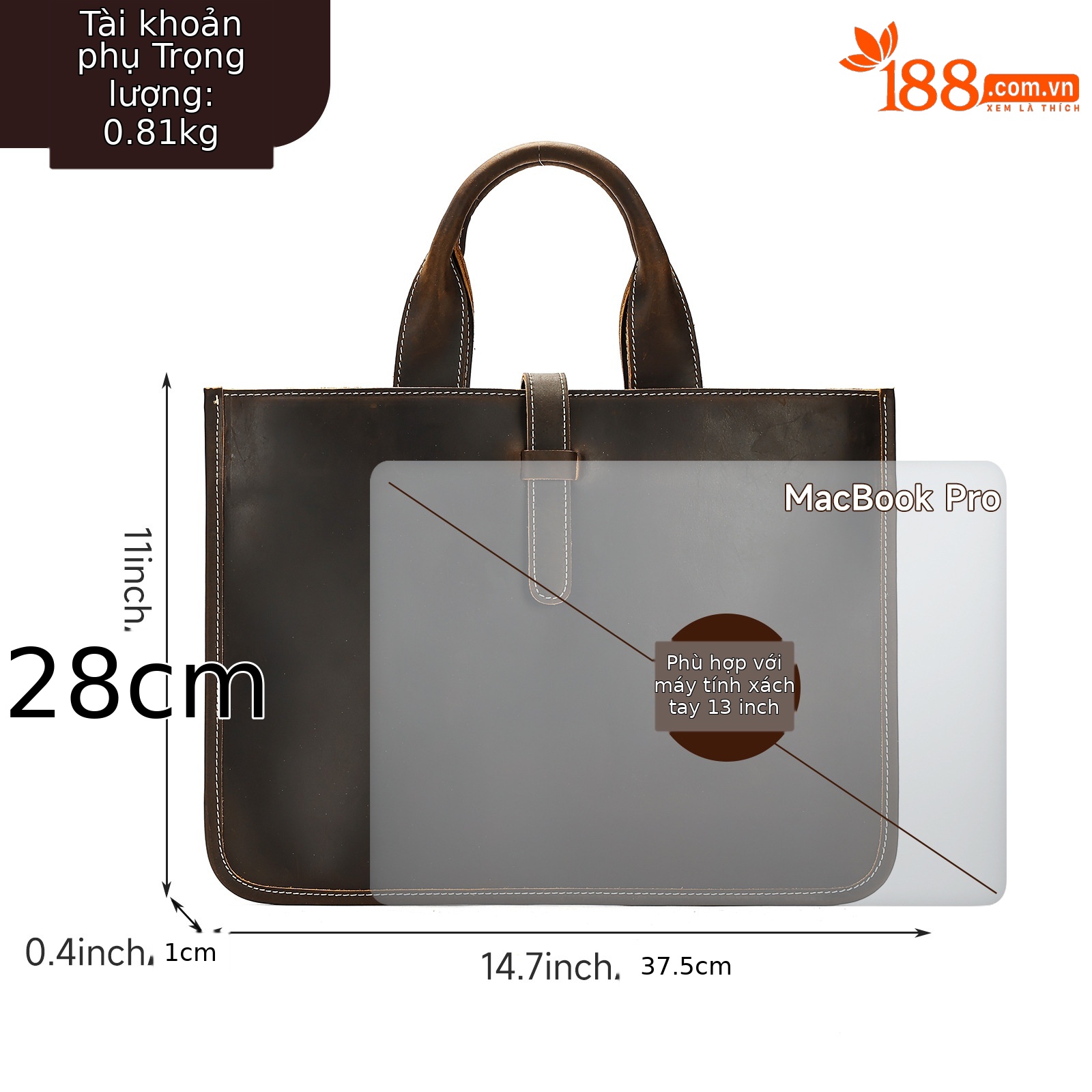 Cặp da bò cao cấp đựng laptop 15 inch, túi tài liệu công sở đeo vai ngang — Cà phê đậm (13 inch), Cà phê đậm (15 inch), Cà phê (13 inch), Cà phê (15 inch)