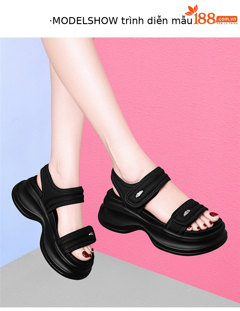 Dép sandal nữ xỏ ngón đế bệt platform mùa hè 2026, giày đi biển đế mềm tăng chiều cao — 7250 màu be, 7250 màu đen chi tiết 4