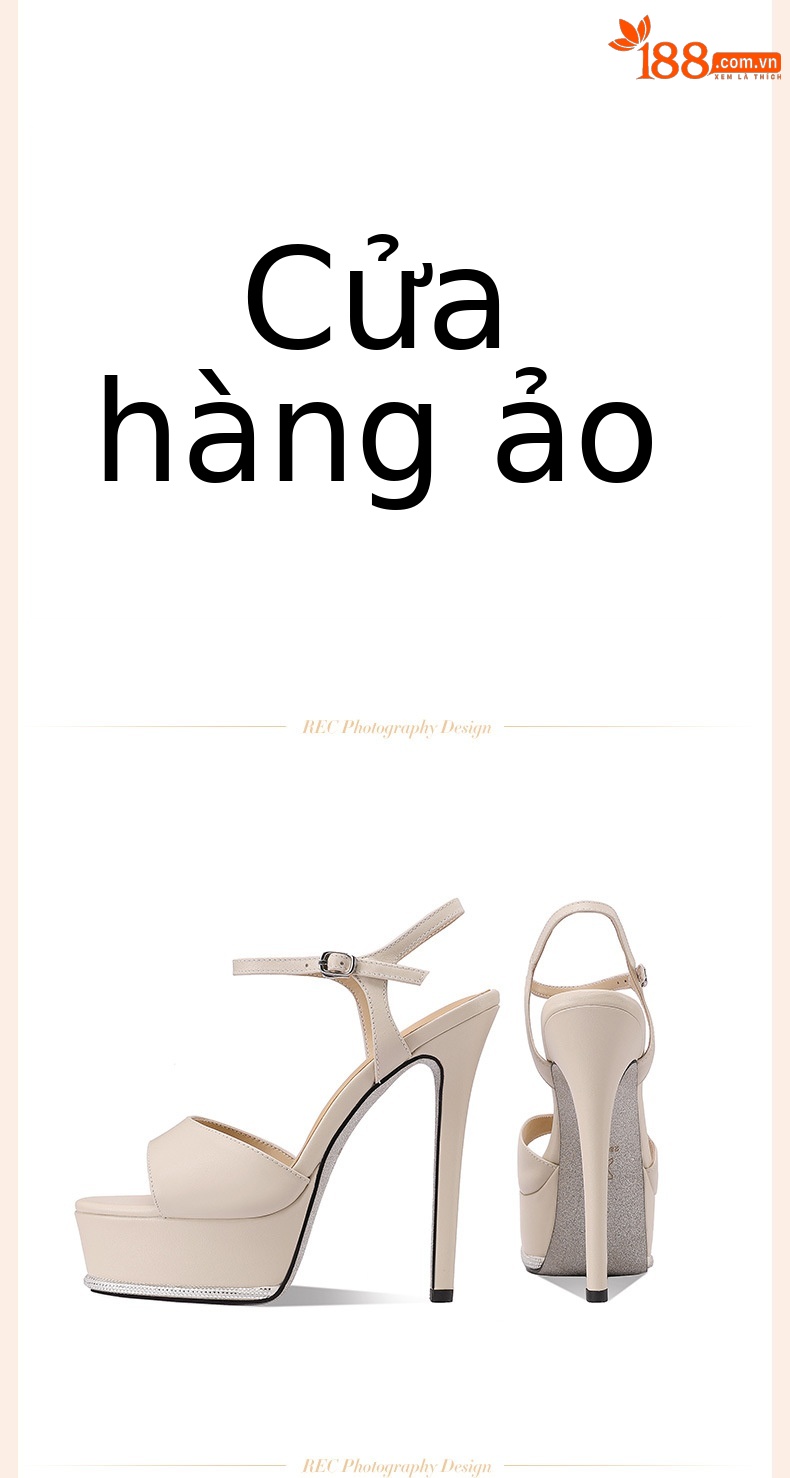 Sandal cao gót nữ da thật đế chống nước gót siêu cao 12 cm quai một dây — đen( 14cm ) chi tiết 6