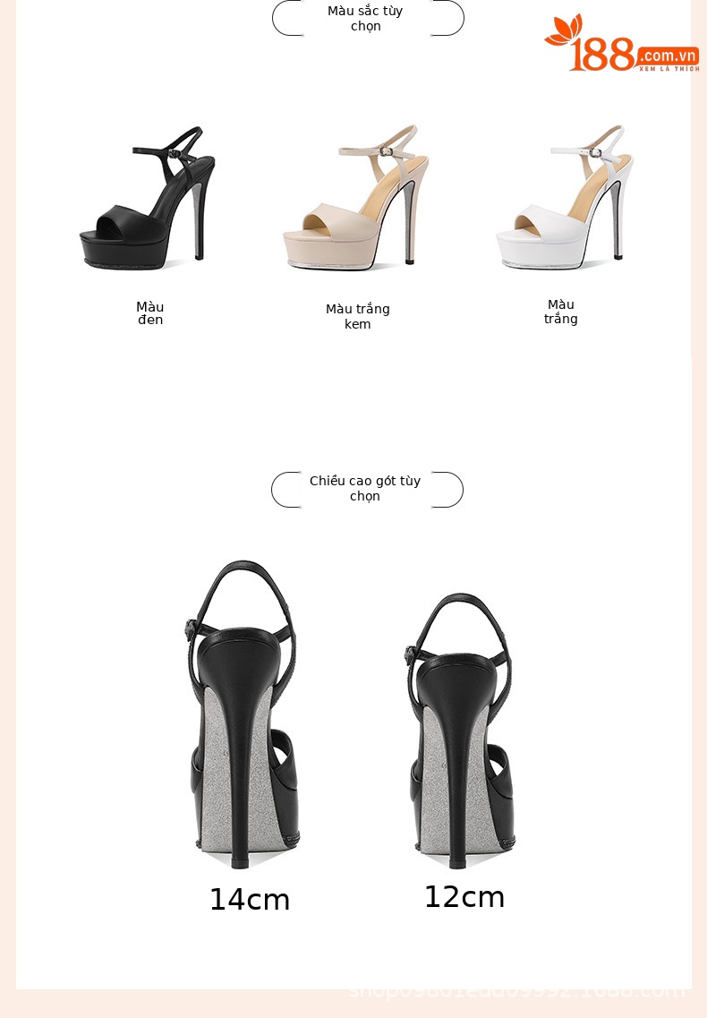Sandal cao gót nữ da thật đế chống nước gót siêu cao 12 cm quai một dây — đen( 14cm ) chi tiết 1