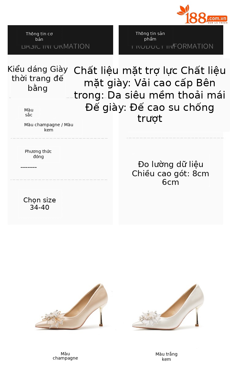 Giày cưới cao gót mũi nhọn miệng nông Jingang CH8089-6 mùa xuân thu 2025 — Màu sâm panh chi tiết 3