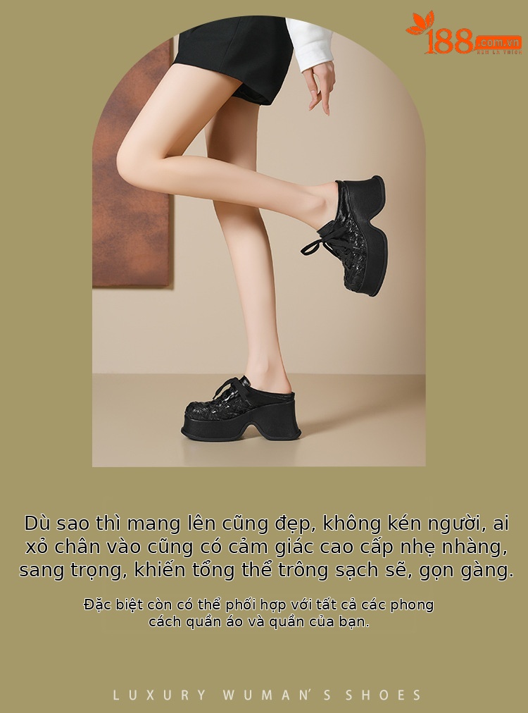 Giày mule nữ bít mũi đế dày da cừu màu bạc, gót 9cm, dệt kim, phong cách lười — Màu đen, Màu bạc chi tiết 2