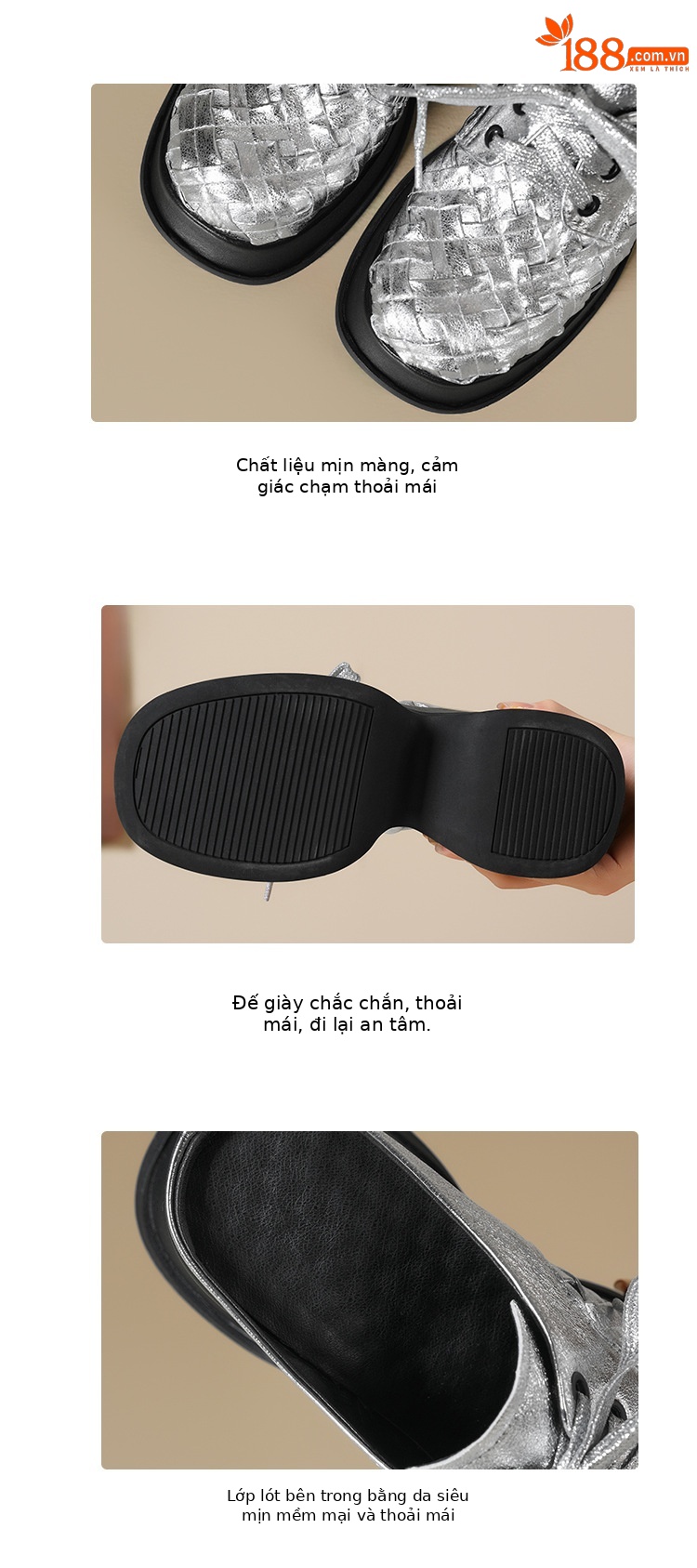 Giày mule nữ bít mũi đế dày da cừu màu bạc, gót 9cm, dệt kim, phong cách lười — Màu đen, Màu bạc chi tiết 4