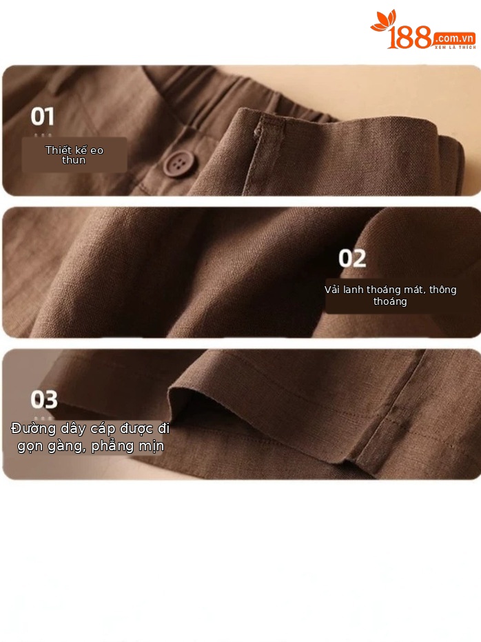 Quần short ống rộng 5 phần nữ chất liệu cotton linen màu cà phê kiểu dáng retro — Màu đen