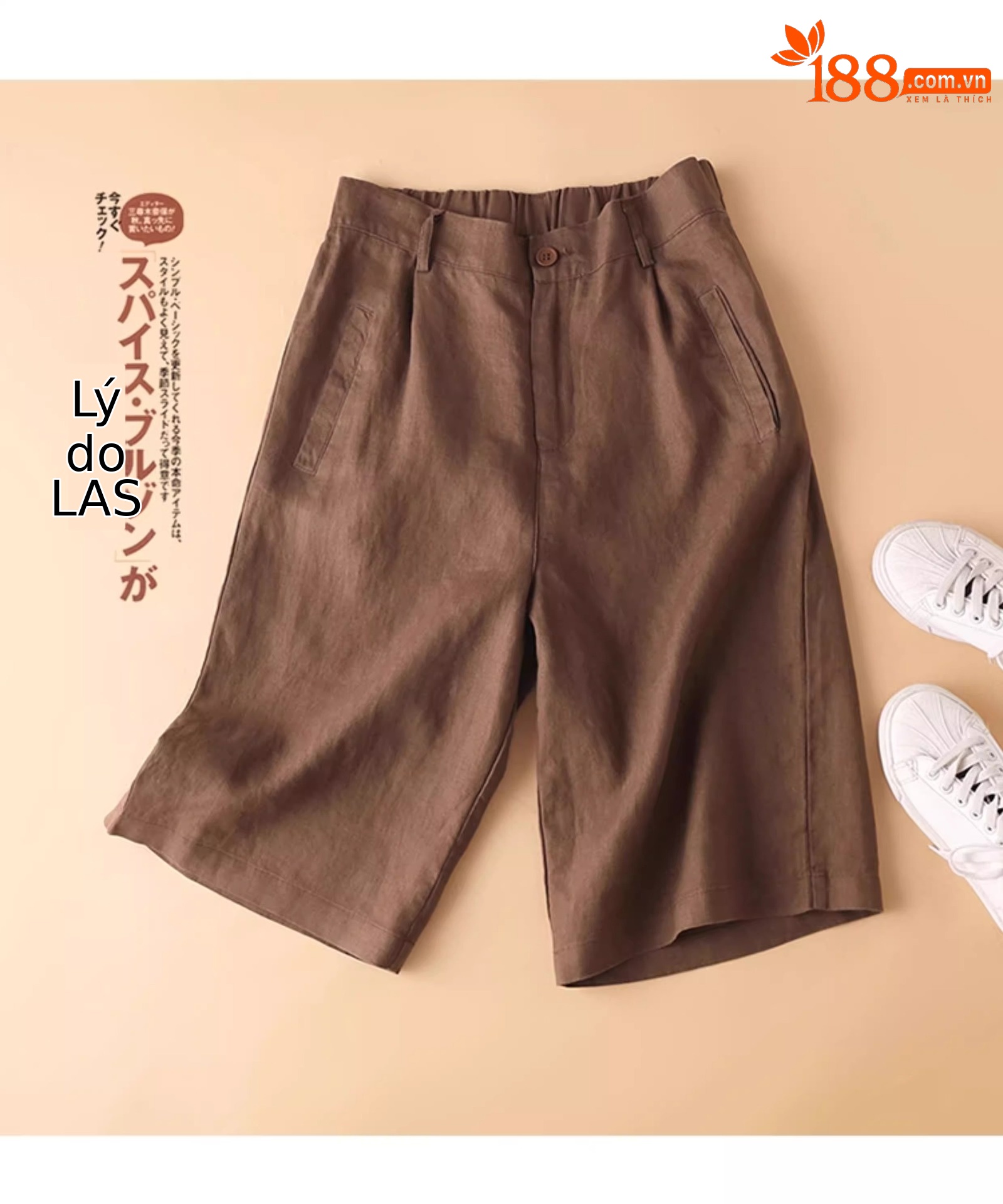 Quần short ống rộng 5 phần nữ chất liệu cotton linen màu cà phê kiểu dáng retro — Màu đen chi tiết 1