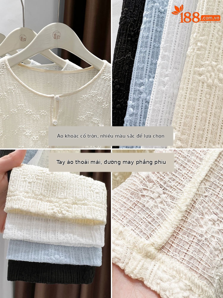 Bộ áo cardigan dệt kim lụa kết hợp váy hai dây ren chống nắng nữ — Màu xanh lam nhạt