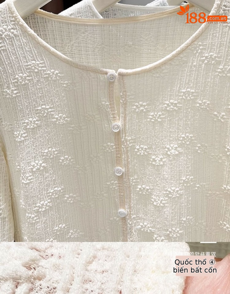 Bộ áo cardigan dệt kim lụa kết hợp váy hai dây ren chống nắng nữ — Màu xanh lam nhạt chi tiết 2