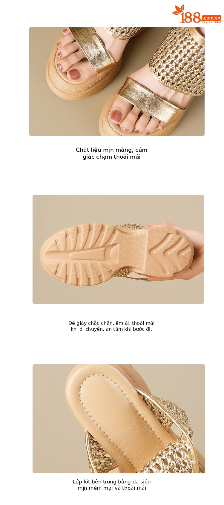 Sandal La Mã nữ đế xuồng cao gót 14 cm hở mũi thoáng khí — Màu đen, Màu vàng nhạt, Màu bạc chi tiết 4