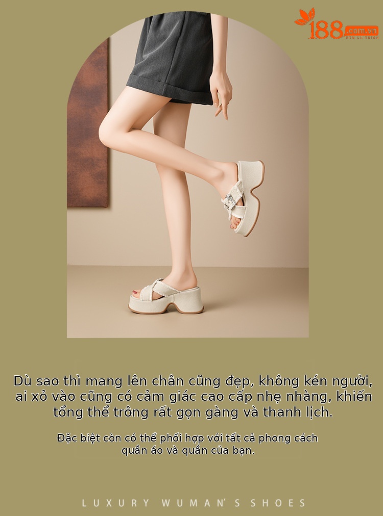 Dép sandal cao gót nữ hở mũi đế xuồng 9 cm quai ngang chất denim — Màu xanh lam denim, Vải bò trắng be chi tiết 2