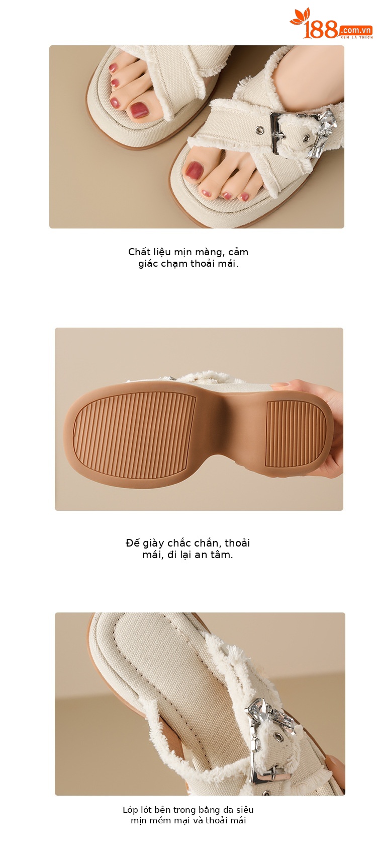 Dép sandal cao gót nữ hở mũi đế xuồng 9 cm quai ngang chất denim — Màu xanh lam denim, Vải bò trắng be chi tiết 4
