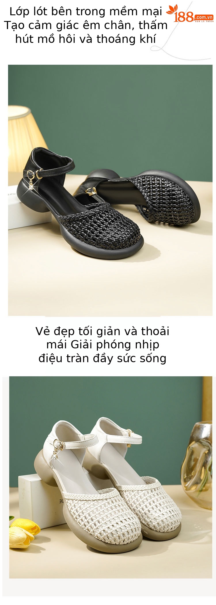 Xăng đan bít mũi da thật dệt rỗng kiểu La Mã cho nữ mùa hè đế bằng — Màu đen chi tiết 28