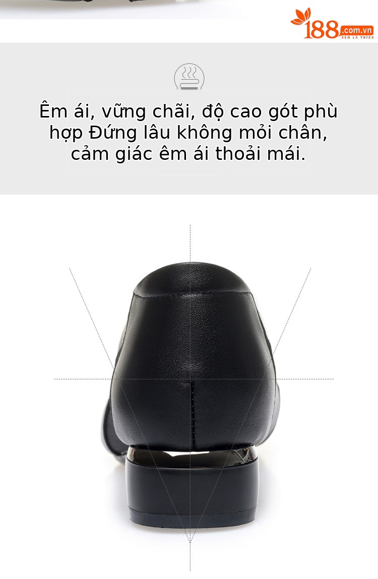 Sandal nữ da bò gót vuông thấp quai chữ V miệng nông mùa hè — Màu be xám (toàn bộ da bò) chi tiết 6