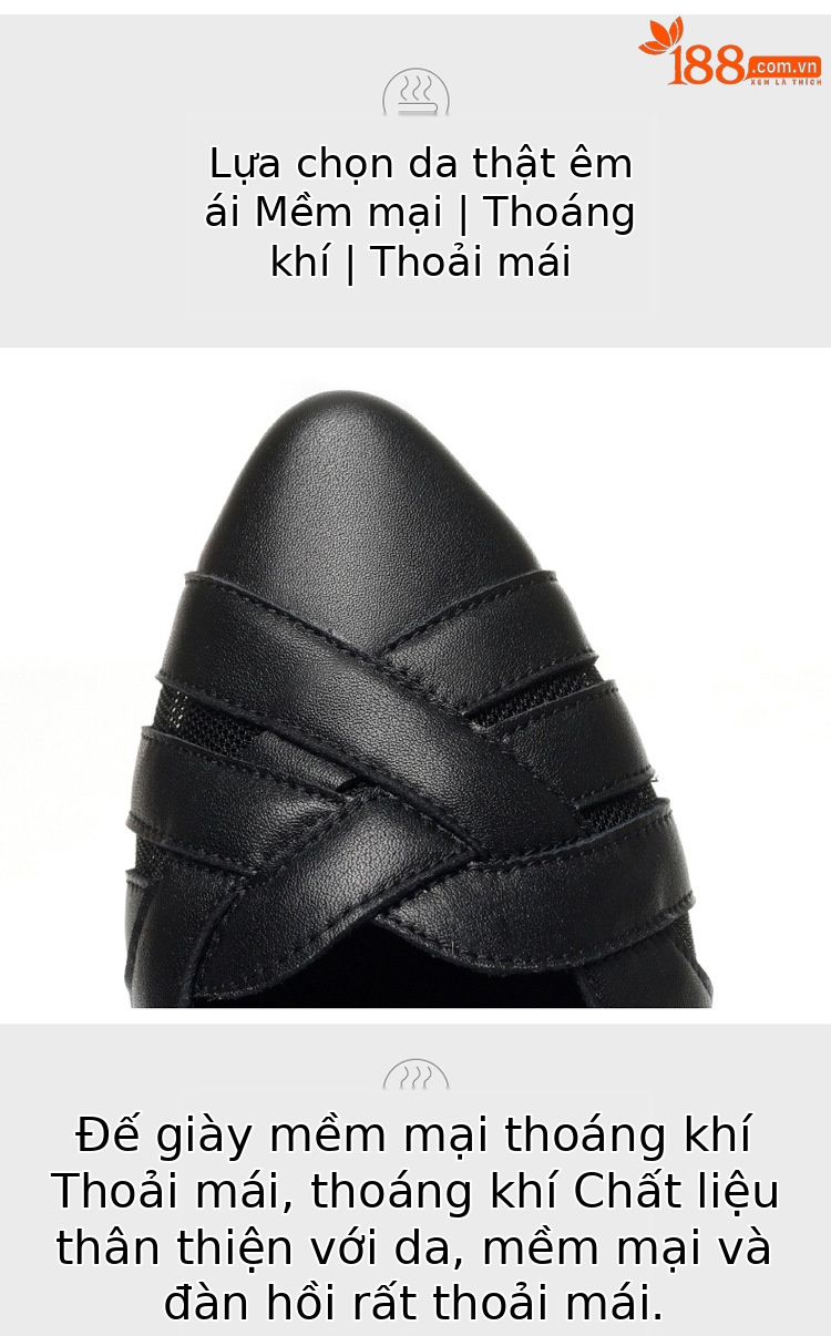 Sandal nữ da bò gót vuông thấp quai chữ V miệng nông mùa hè — Màu be xám (toàn bộ da bò) chi tiết 4