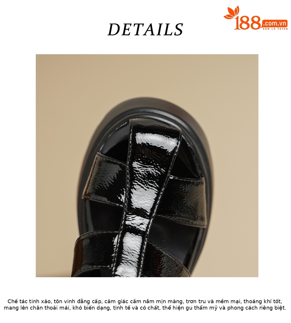 Sandal bít mũi gót cao 10cm khóa chữ T họa tiết rỗng đế dày bánh xốp — Màu đen, Màu trắng chi tiết 13