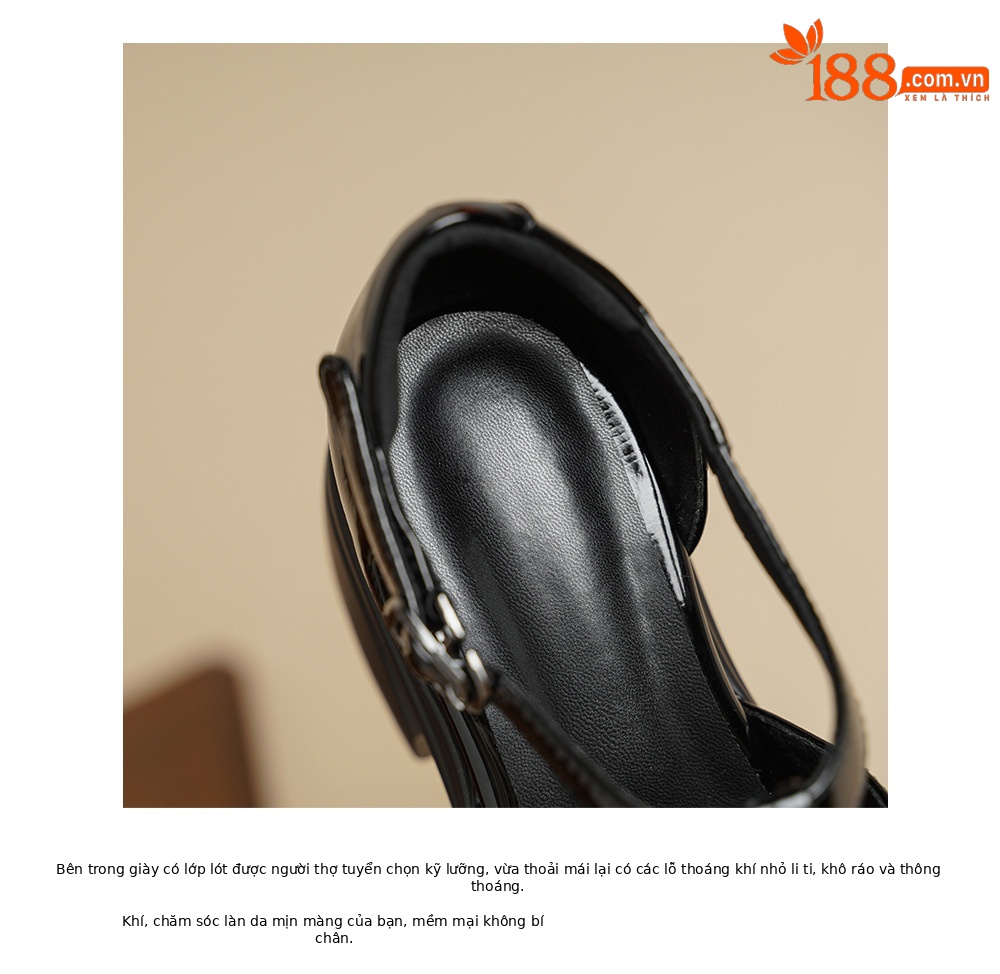 Sandal bít mũi gót cao 10cm khóa chữ T họa tiết rỗng đế dày bánh xốp — Màu đen, Màu trắng chi tiết 14