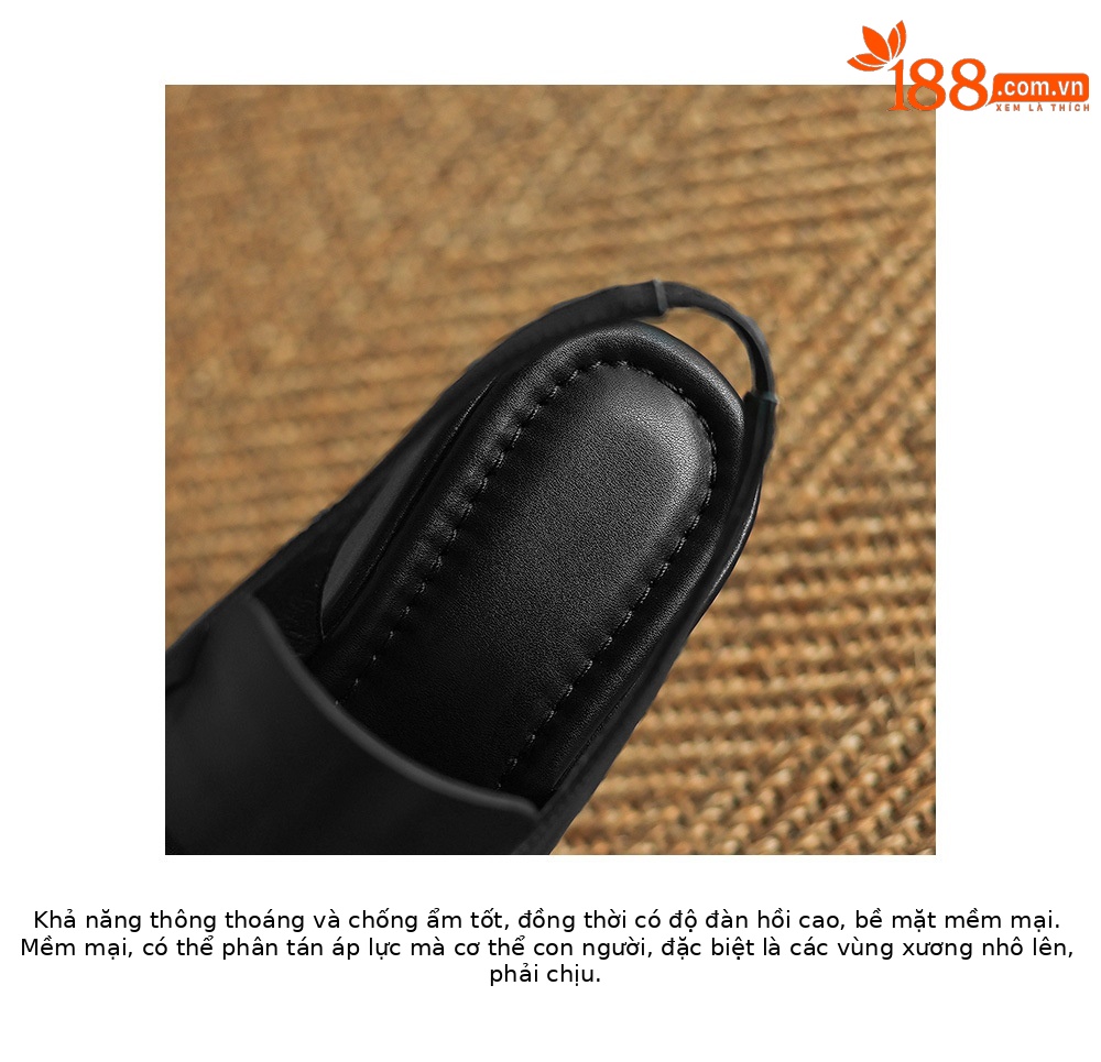 Sandal nữ đế xuồng cao gót da thật phong cách La Mã, gót 9 cm — đen, Màu trắng nhạt chi tiết 19