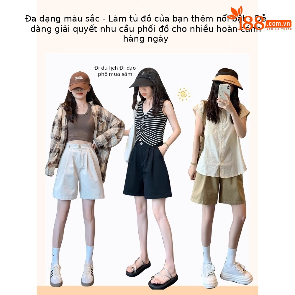 Quần short nữ cạp cao ống rộng dáng chữ A, chất liệu mỏng nhẹ mùa hè — Màu thẻ ([kích thước thẻ nhỏ])