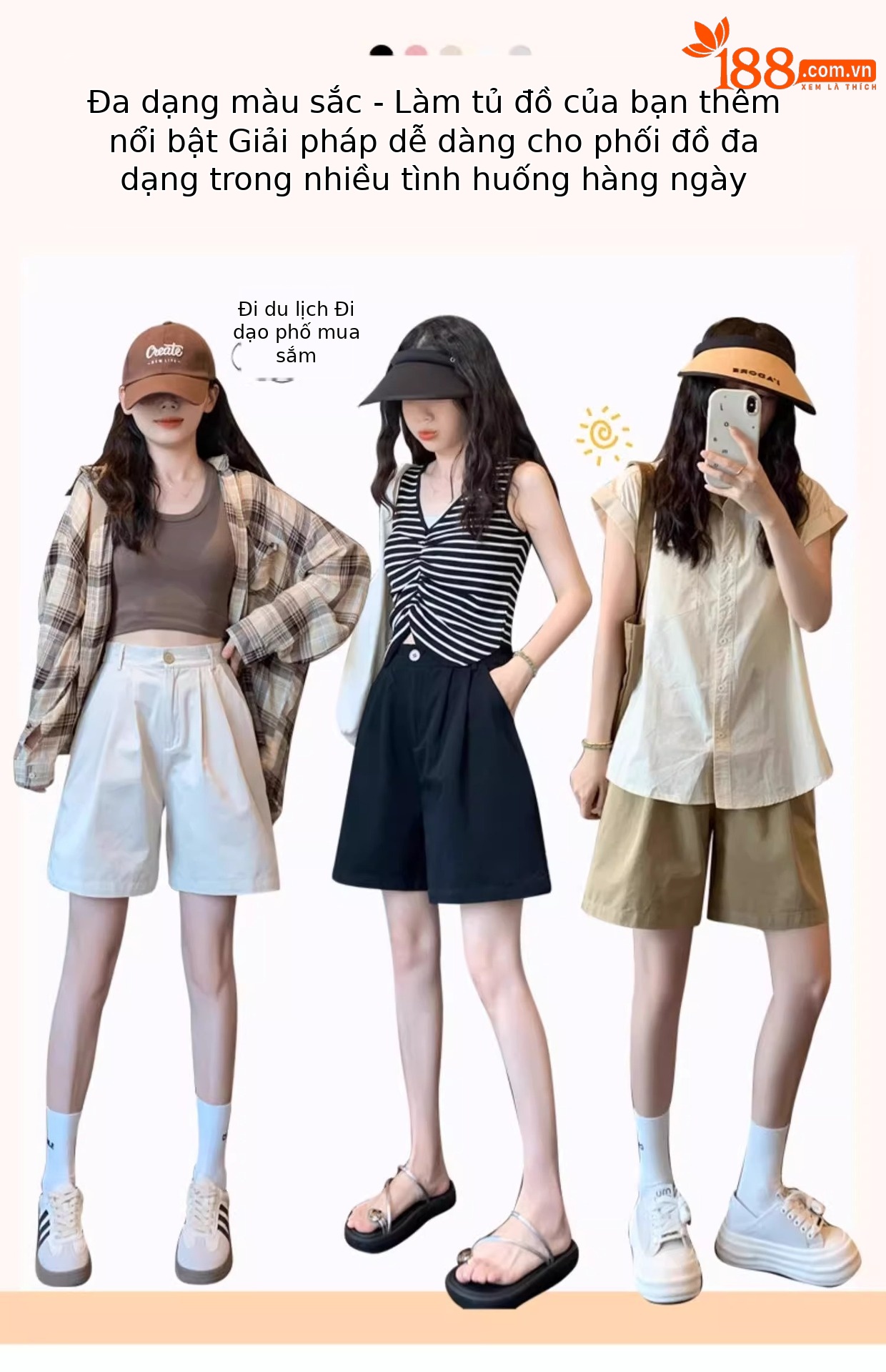 Quần short nữ cạp cao ống rộng dáng chữ A, chất liệu mỏng nhẹ mùa hè — Màu thẻ ([kích thước thẻ nhỏ]) chi tiết 7