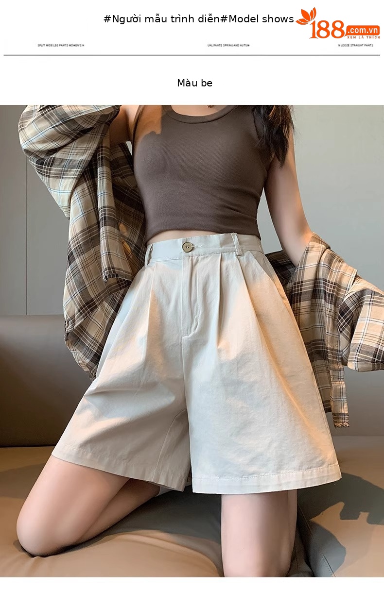 Quần short nữ cạp cao ống rộng dáng chữ A, chất liệu mỏng nhẹ mùa hè — Màu thẻ ([kích thước thẻ nhỏ]) chi tiết 8