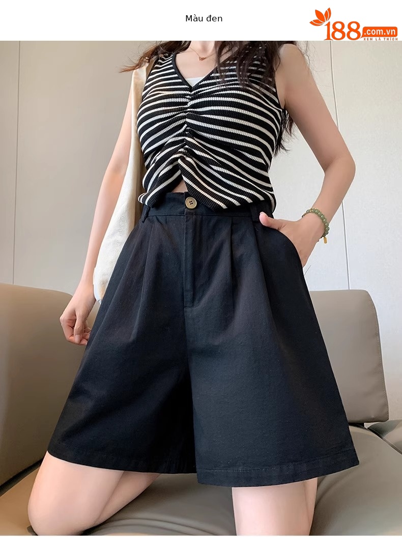 Quần short nữ cạp cao ống rộng dáng chữ A, chất liệu mỏng nhẹ mùa hè — Màu thẻ ([kích thước thẻ nhỏ]) chi tiết 12