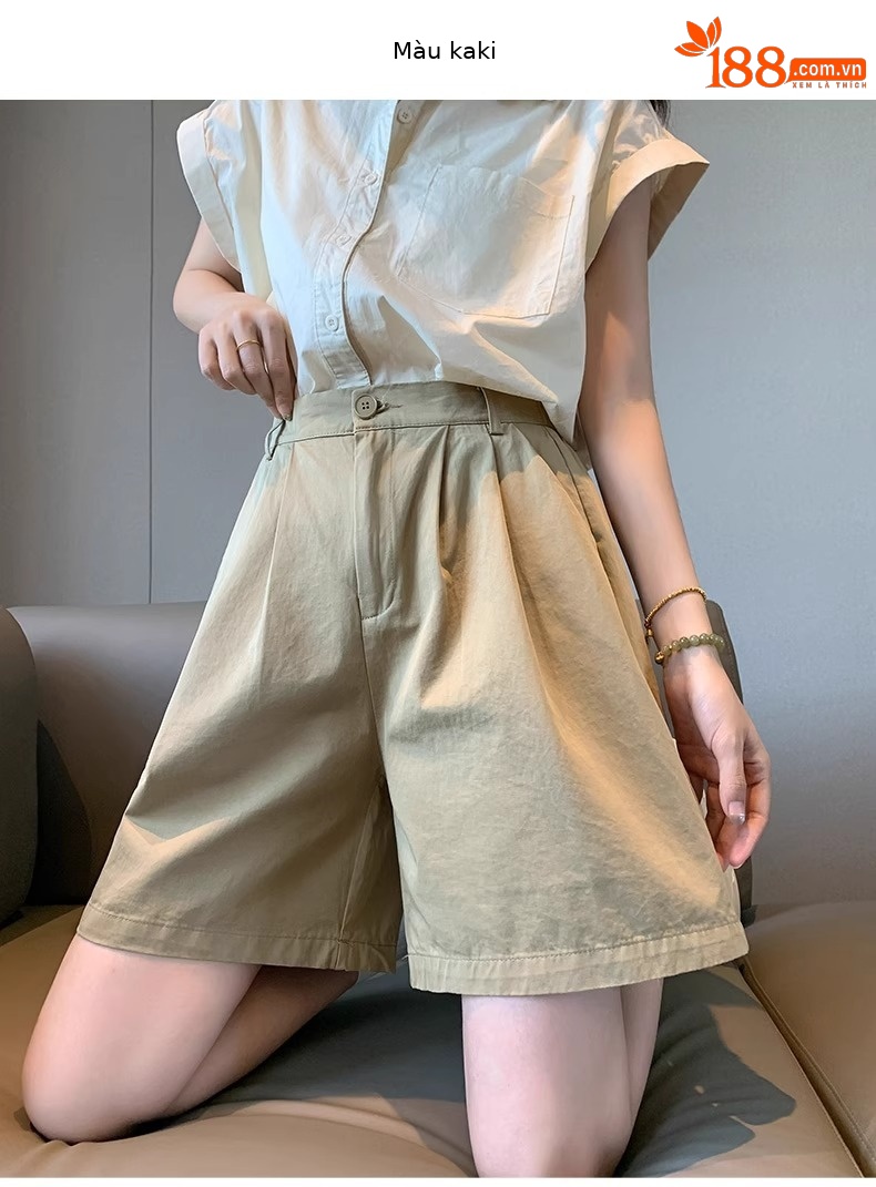 Quần short nữ cạp cao ống rộng dáng chữ A, chất liệu mỏng nhẹ mùa hè — Màu thẻ ([kích thước thẻ nhỏ]) chi tiết 16