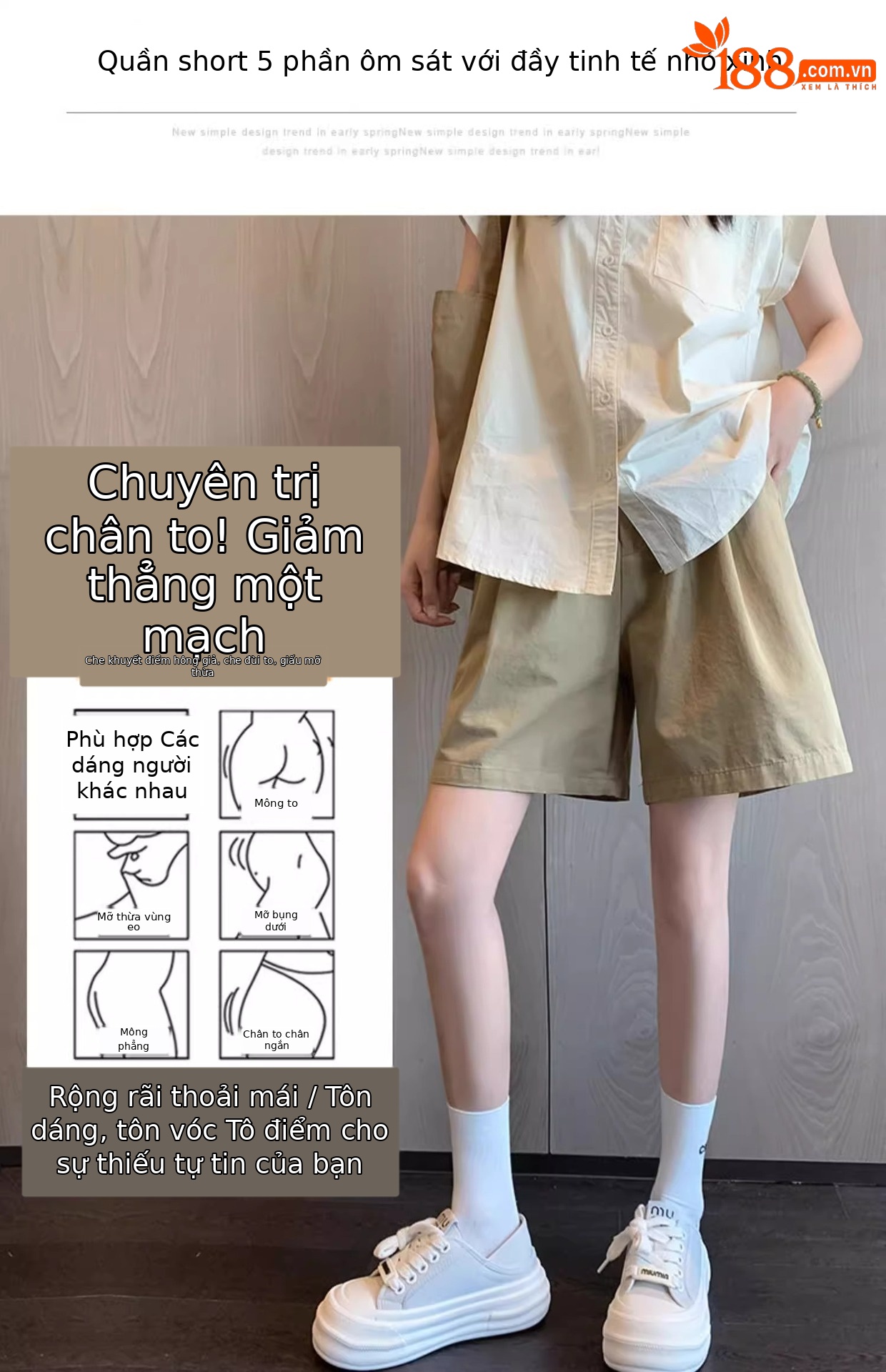 Quần short nữ cạp cao ống rộng dáng chữ A, chất liệu mỏng nhẹ mùa hè — Màu thẻ ([kích thước thẻ nhỏ]) chi tiết 6