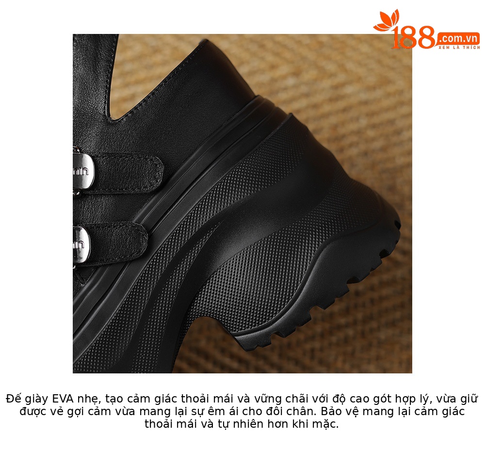 Sandal cao gót nữ đế xuồng 12cm bít mũi hở gót phong cách La Mã — Màu đen, Màu trắng chi tiết 17